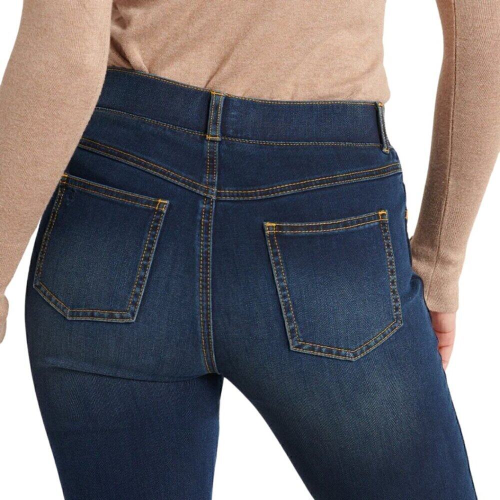 Betabrand Straight-Leg 4-Pocket Yoga Denim Blue Jeans Large Stretchy Jean HR - Picture 2 of 10